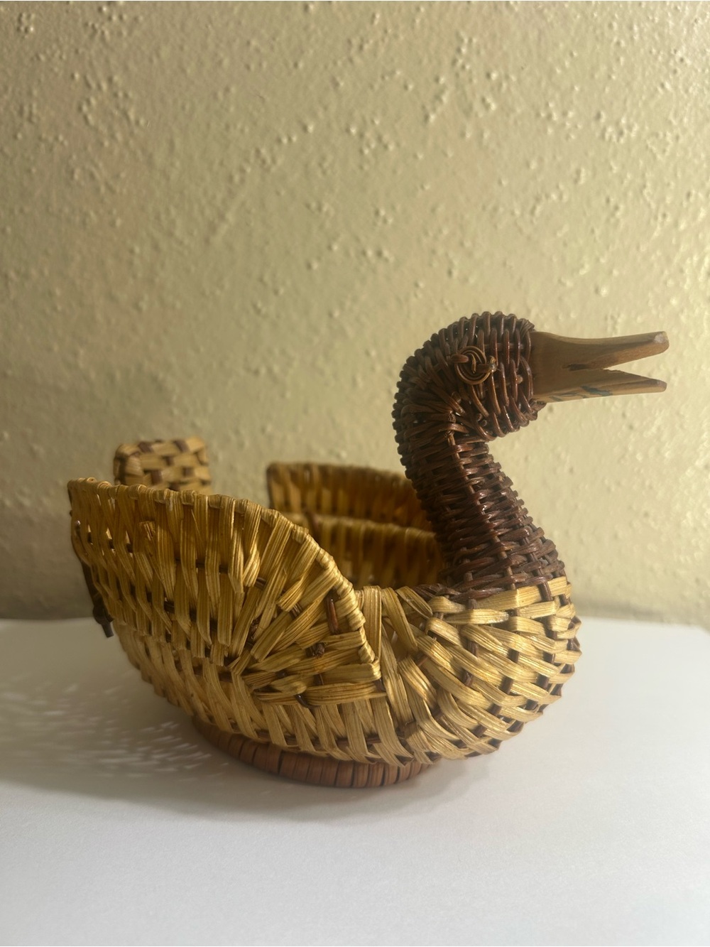 Vintage Woven Duck Accent Basket - Brown & Tan 4” Wide 5 1/2 long 3 3/4 tall